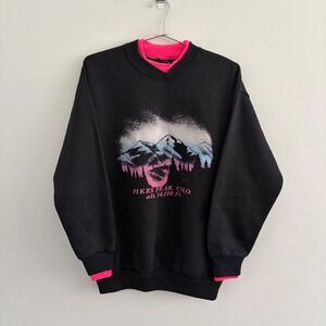 Prairie Mountain Pikes Peak Colorado Vintage Sweatshirt Black Pink Large